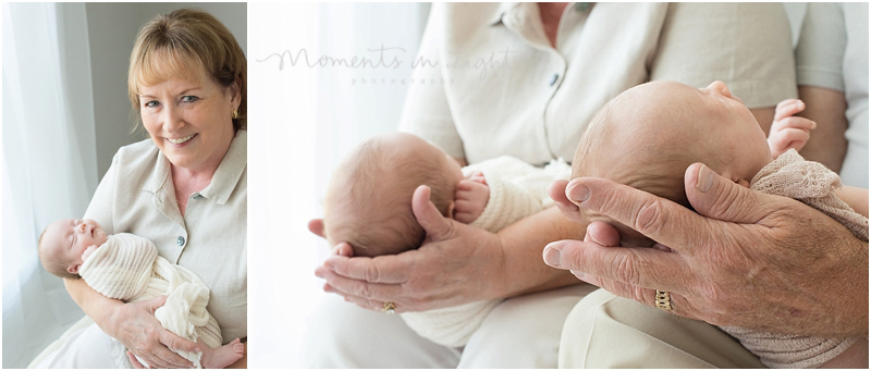 Focusing on newborn photography with family in The Woodlands, Texas, a grandma is captured with a newborn. 