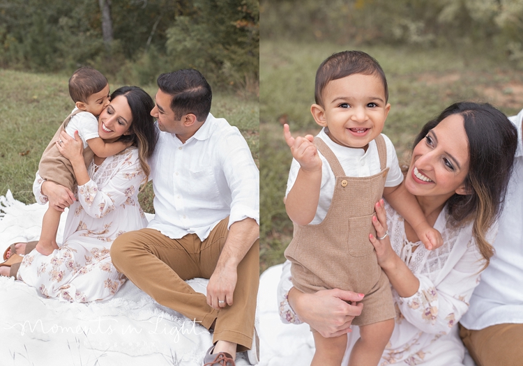 Mother, father and baby son on a blanket in field by Montgomery, Texas family photographer