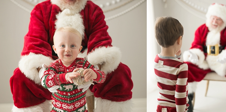 Santa photos with young children smiling and interacting with Santa in Houston photo studio