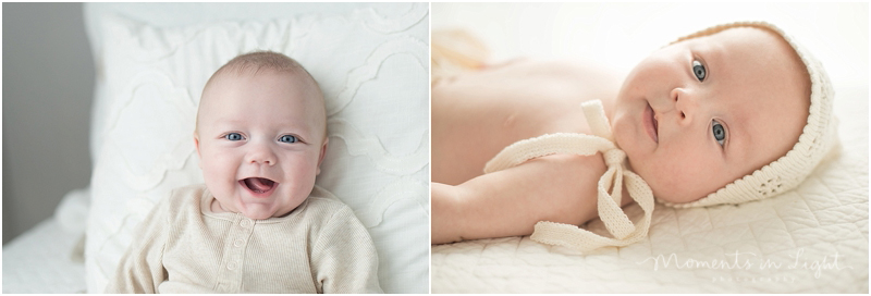 Babies look directly at the camera during their twin baby photography session.