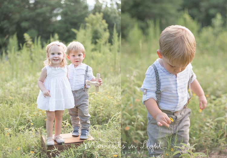 two-year-old boy-girl twins in a field in Montgomery, Texas