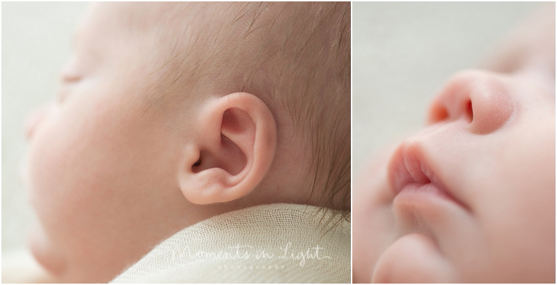 A baby's tiny details are photographed during a newborn baby photography session with Moments In Light Photography. 