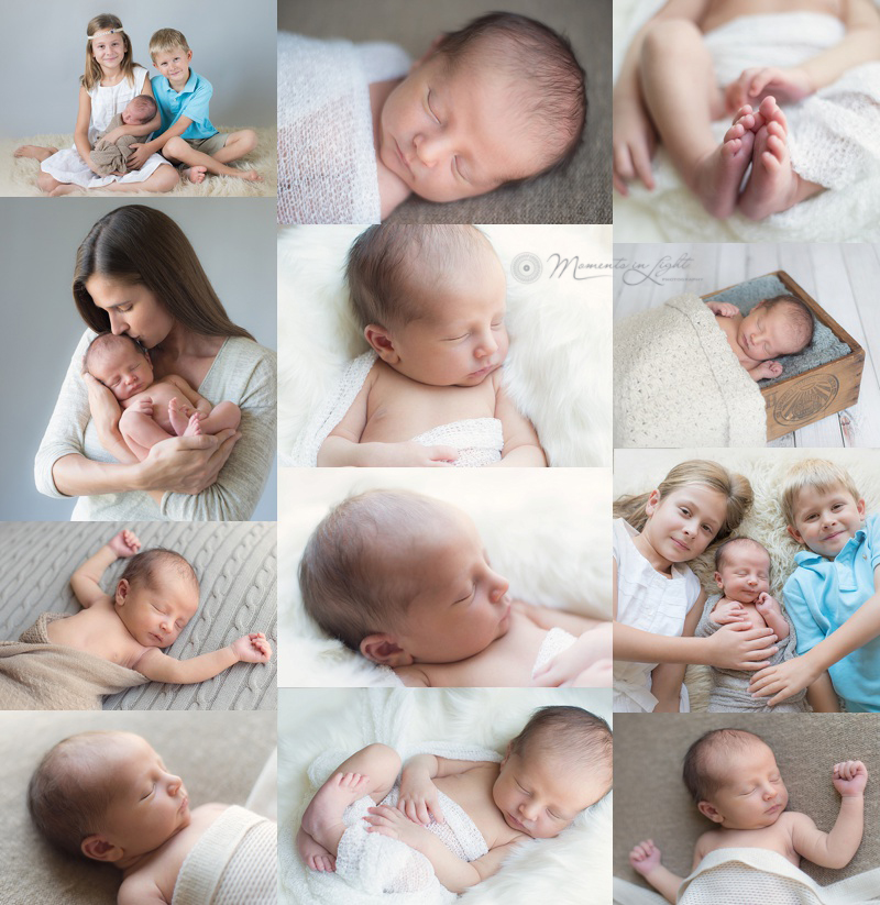 Newborn and Sibling Photography of a newborn baby boy with brother and sister